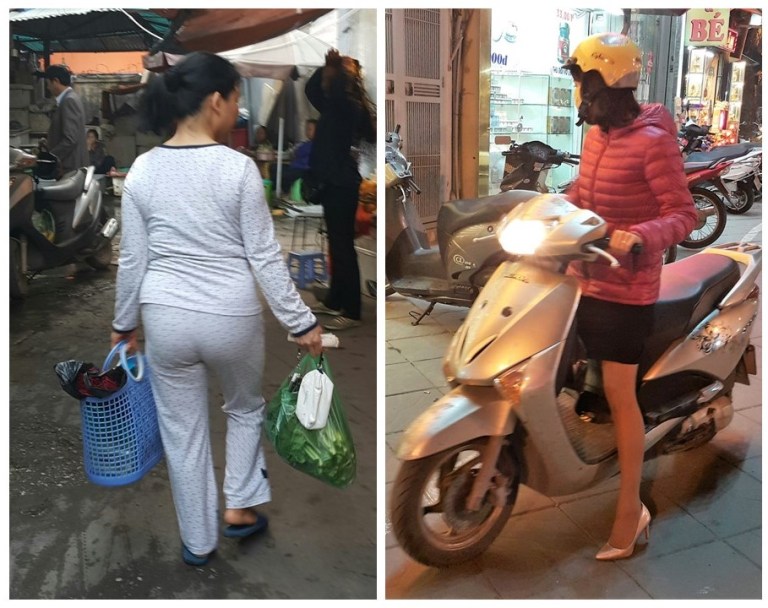 Mulher de pijama na rua - mukher de salto na scooter